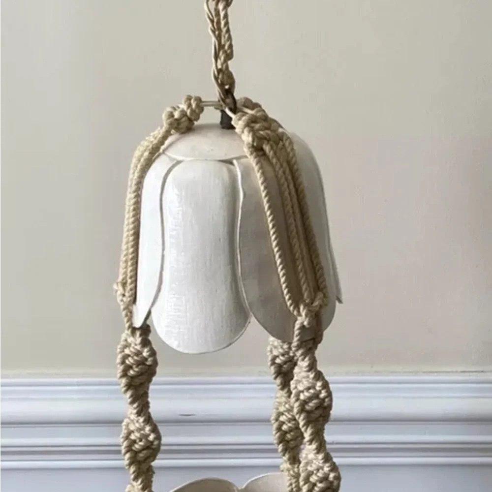 70s Macrame Hanging Lamp Planter Hand Crafted One-of-a-Kind